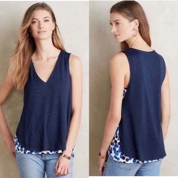 Anthropologie Deletta Weekdays Polka Dot Layered Tank Top Sleeveless V-neck - Picture 1 of 10